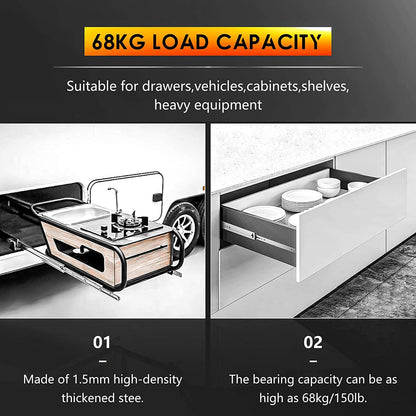 Load Capacity 68KG Stainless Steel Heavy Duty Ball Bearing Drawer Runners 51MM, 1 Pair