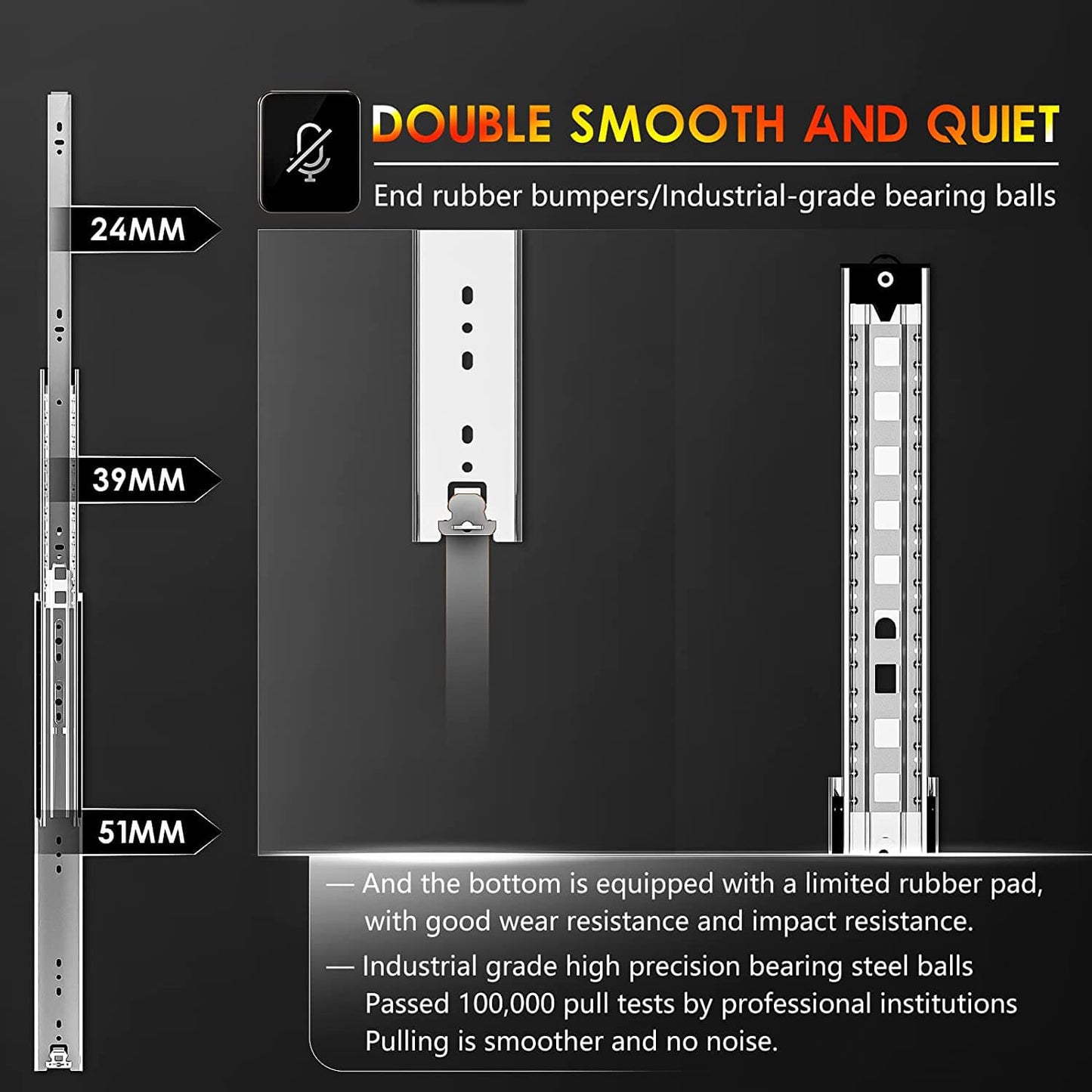Load Capacity 68KG Stainless Steel Heavy Duty Ball Bearing Drawer Runners 51MM, 1 Pair