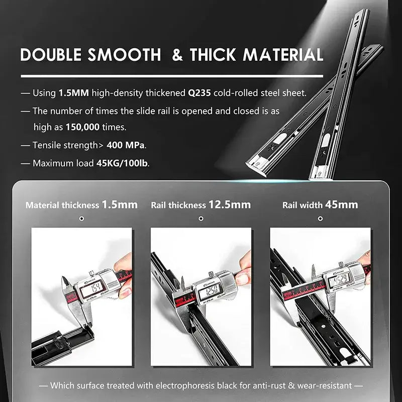 Push to Open  Full Extension Drawer Runners F1245, 1 Pair