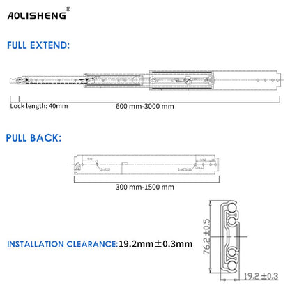 Load Capacity 220 Kg Heavy Duty Drawer Runners With Lock 76MM, 1 Pair