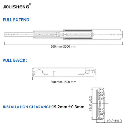 Load Capacity 220 Kg Stainless Steel Heavy Duty Drawer Runners 76MM, 1 Pair